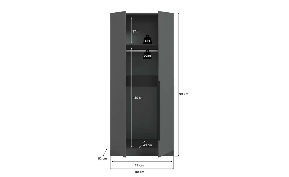 Drehtürenschrank, Bemaßung