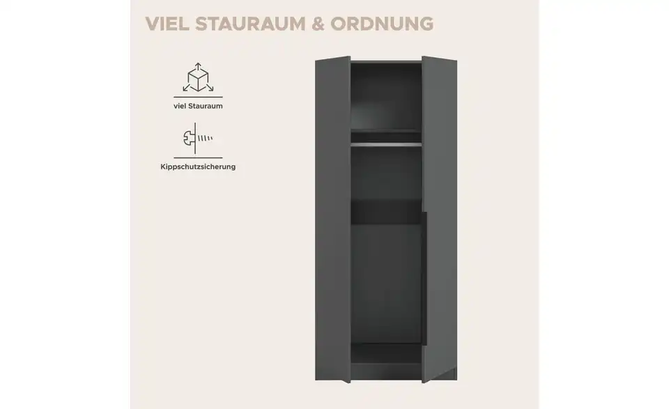 Drehtürenschrank, Bild mit Text