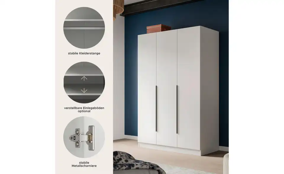 Drehtürenschrank, Bild mit Text