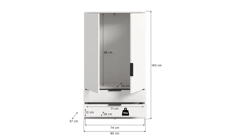 Wäscheschrank, Bemaßung