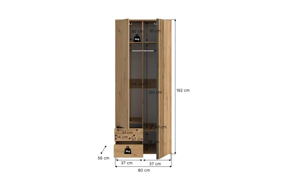 Kleiderschrank, Bemaßung
