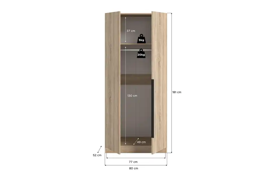 Drehtürenschrank, Bemaßung