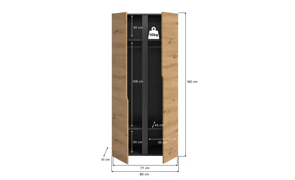 Kleiderschrank, Bemaßung