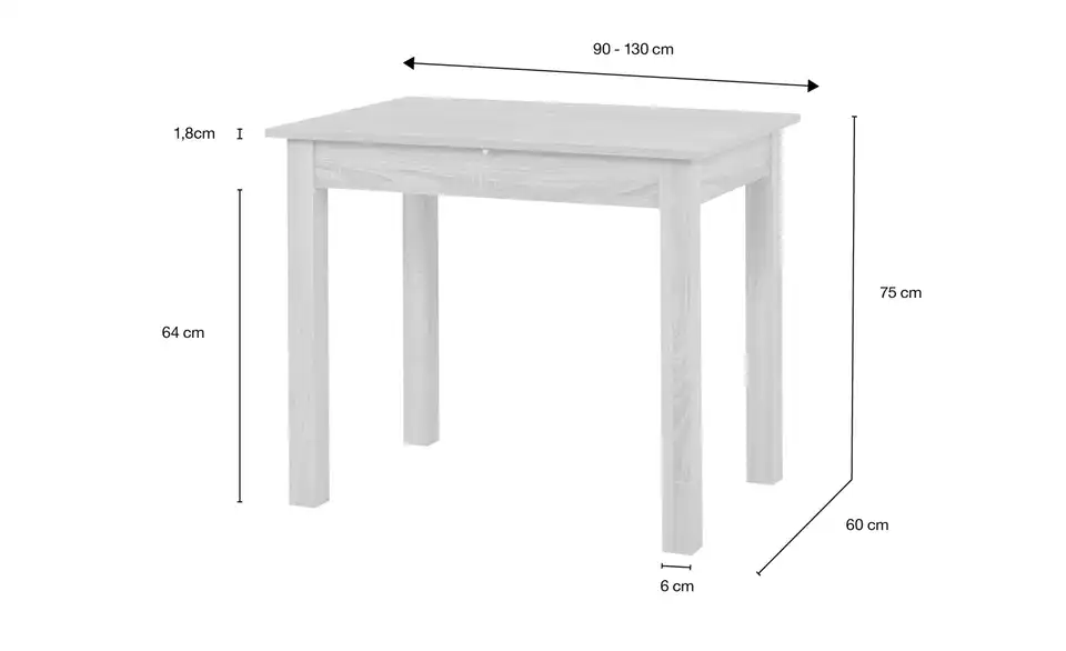 smart Ausziehbarer Esstisch Ben in verschiedenen Größen, Bemaßung
