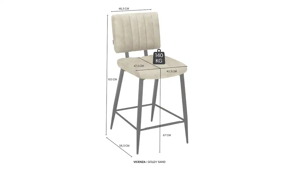 Primo Barstuhl Vicenza, Bemaßung