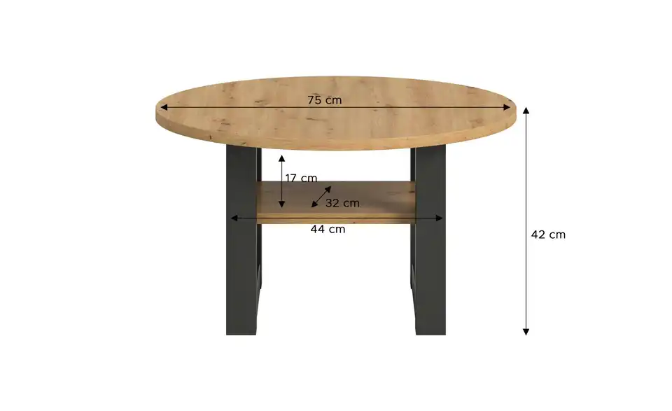 Couchtisch Eiche Nachbildung, Bemaßung