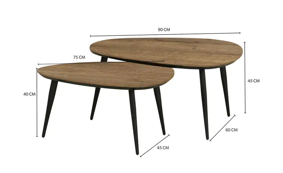 Primo Couchtisch 2er Set, Bemaßung