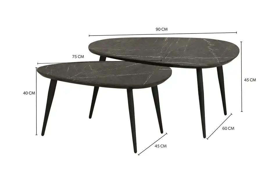 Primo Couchtisch 2er Set, Bemaßung