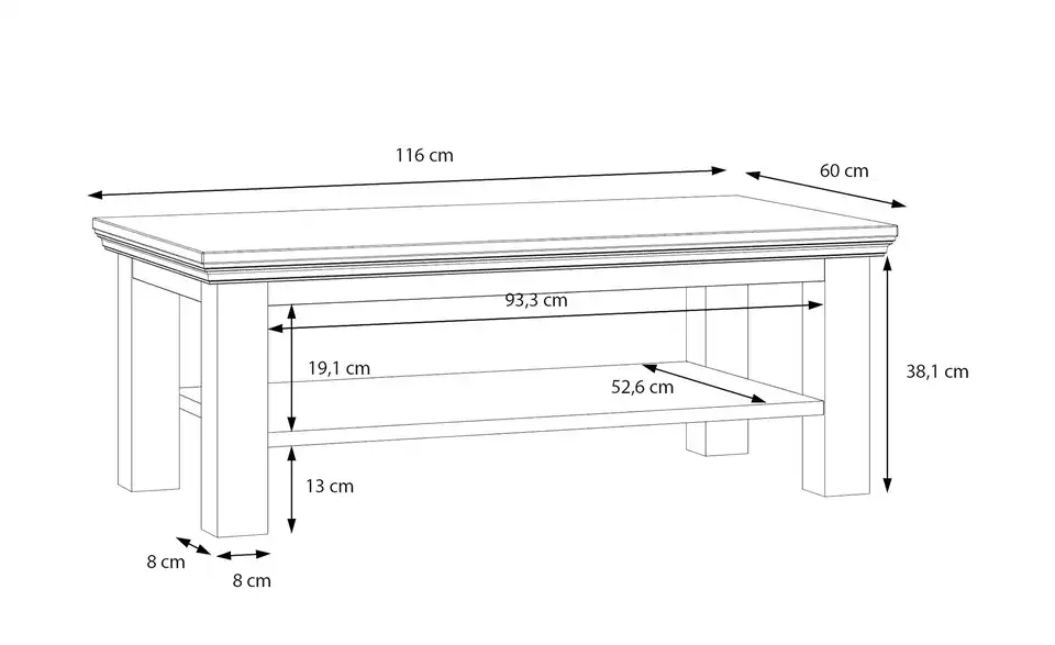 Couchtisch, Bemaßung
