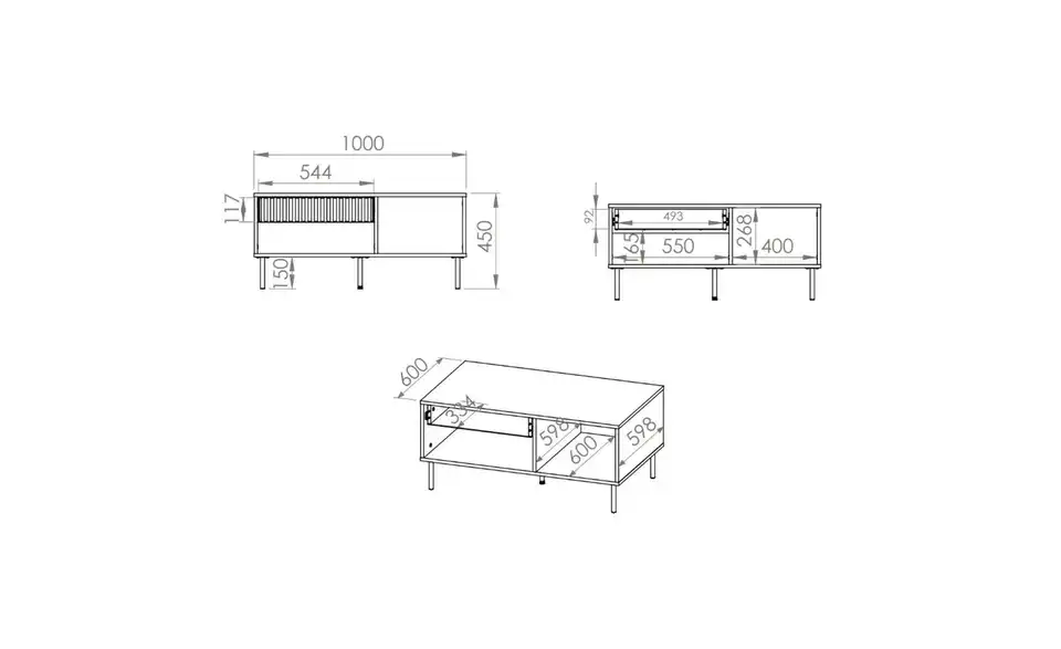 Selsey Couchtisch, Bemaßung