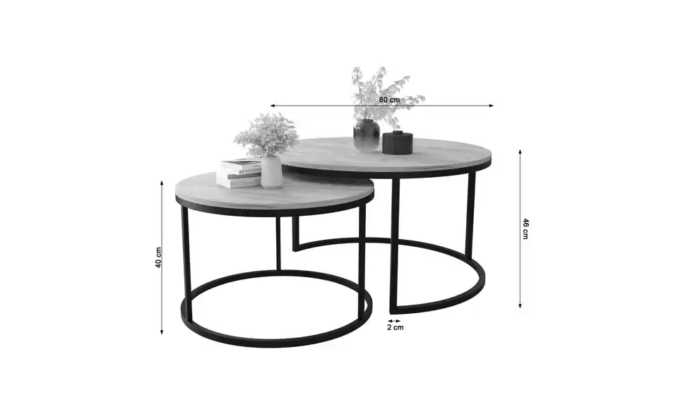 Selsey Couchtisch 2er Set, Bemaßung