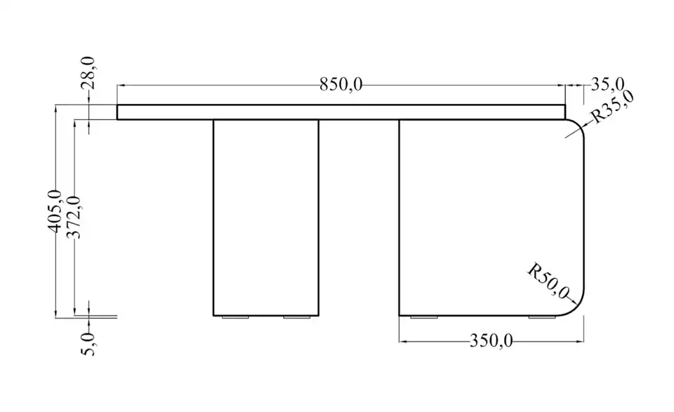 Selsey Couchtisch, Bemaßung
