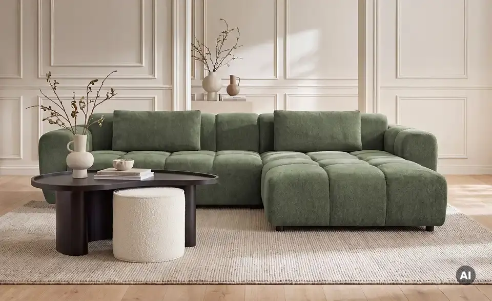 Couchtisch mit Hocker, in Wohnsituation