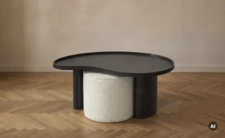 Couchtisch mit Hocker, in Wohnsituation
