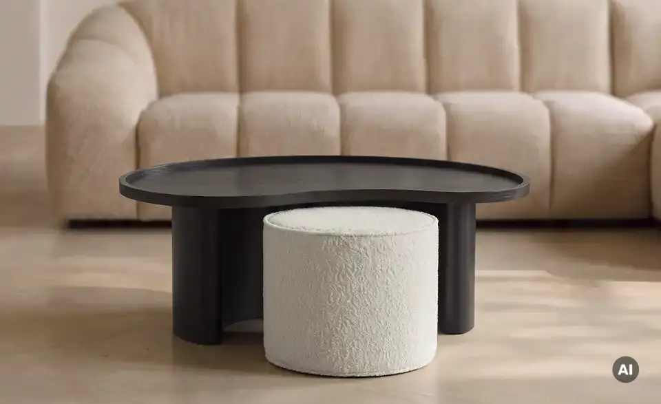 Couchtisch mit Hocker, in Wohnsituation