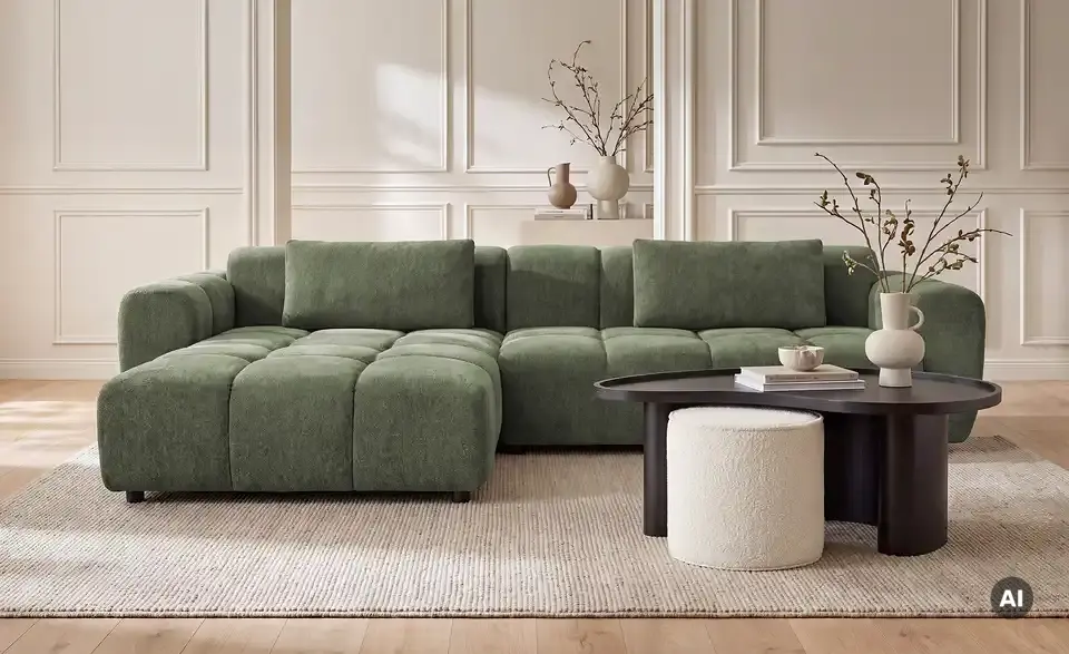 Couchtisch mit Hocker, in Wohnsituation
