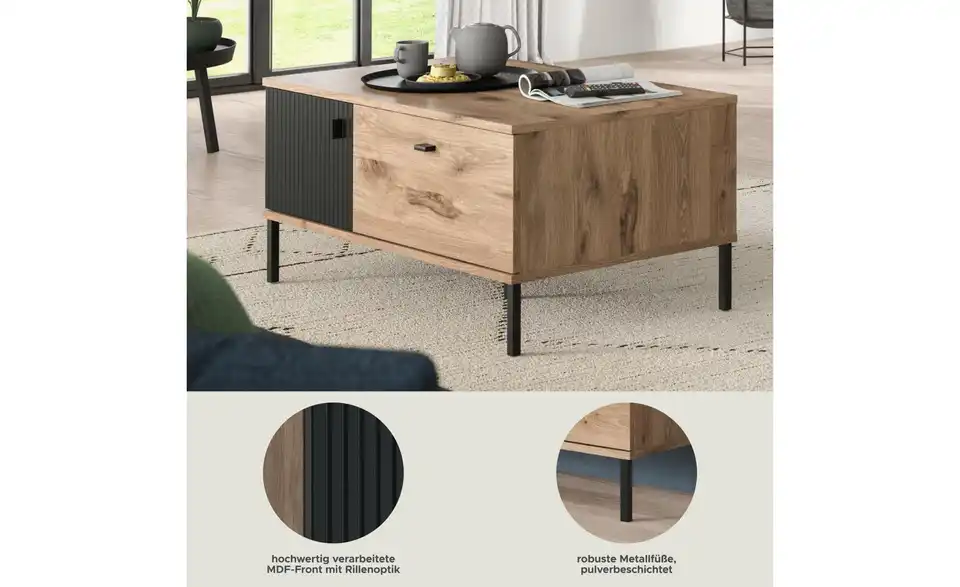Couchtisch, Bild mit Text