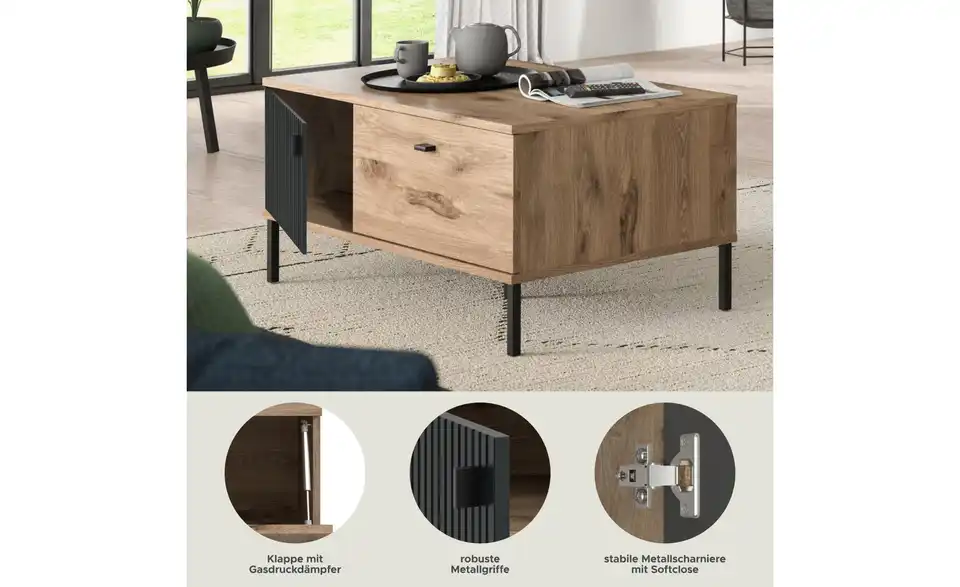 Couchtisch, Bild mit Text