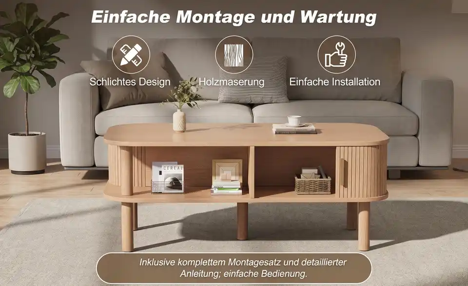 Couchtisch, Bild mit Text