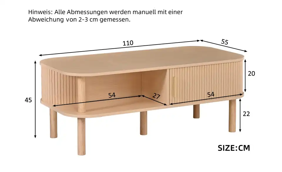 Couchtisch, Bemaßung