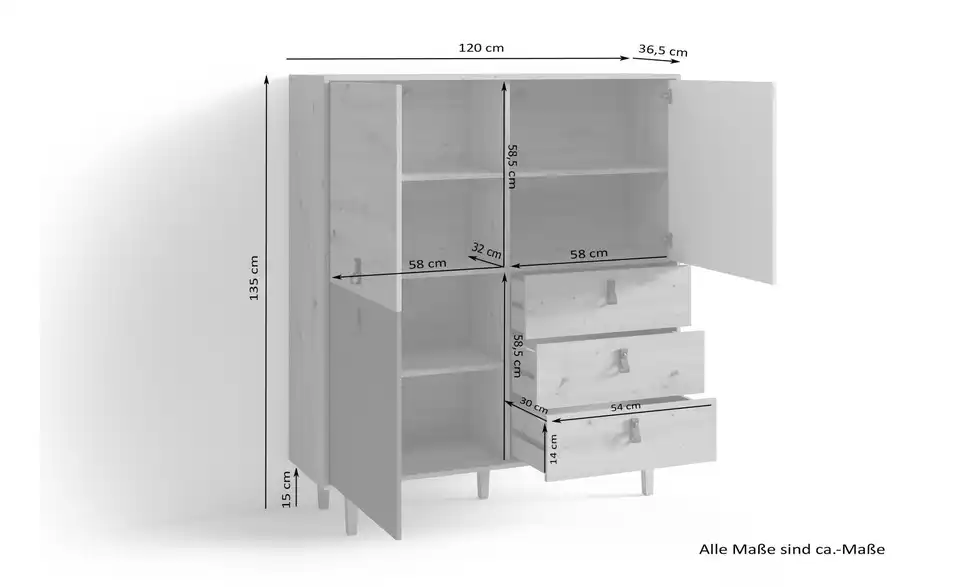 by Living Highboard, Bemaßung