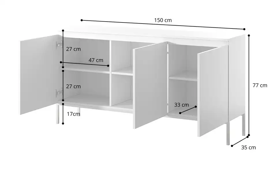 Selsey Sideboard, Bemaßung