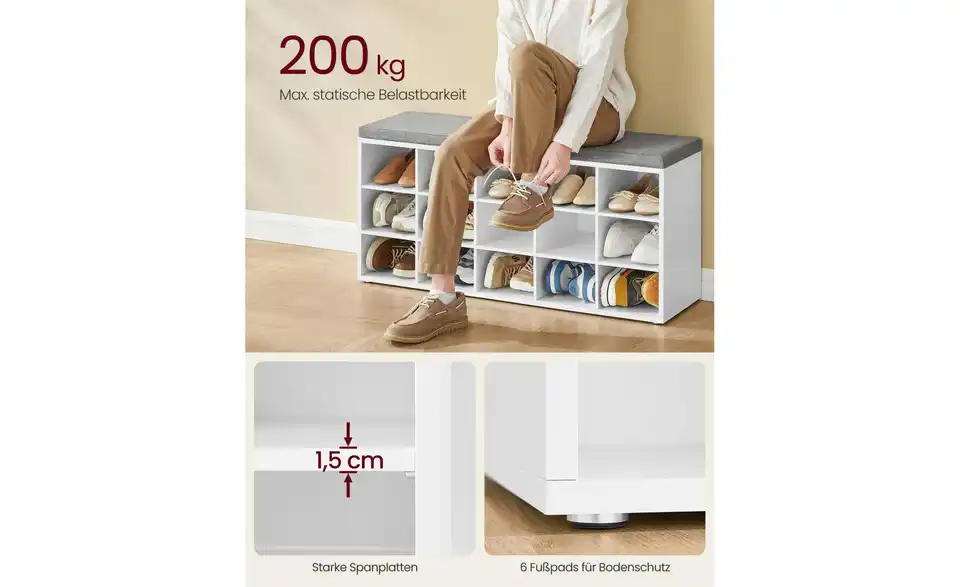 Schuhregal, Bild mit Text