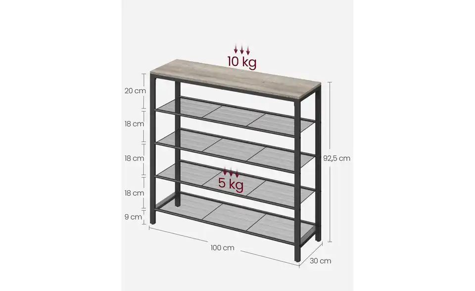 Schuhregal, Bemaßung