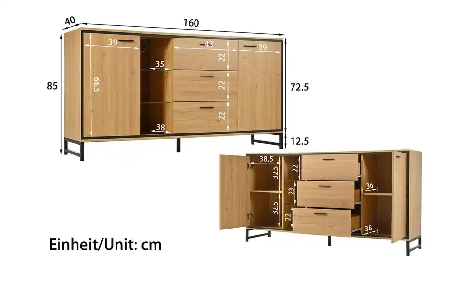 Sideboard, Bemaßung