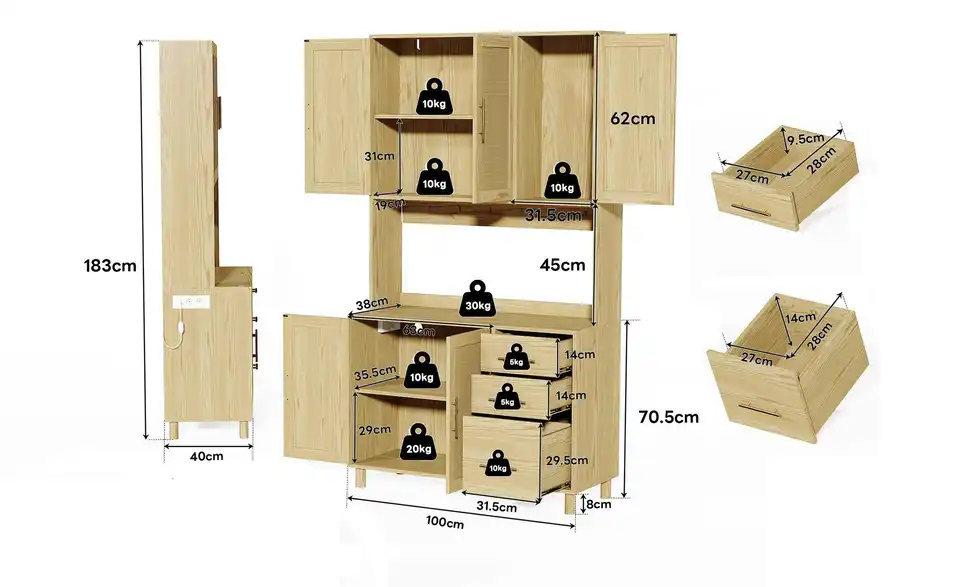 Highboard, Bemaßung