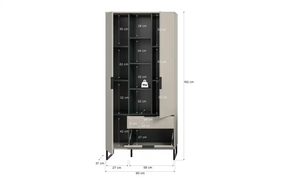 Highboard, Bemaßung