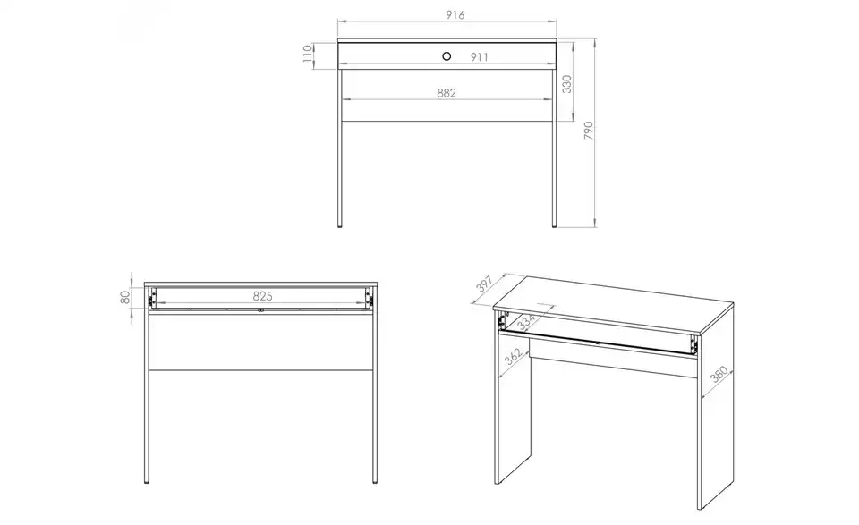 Selsey Schminktisch, Bemaßung