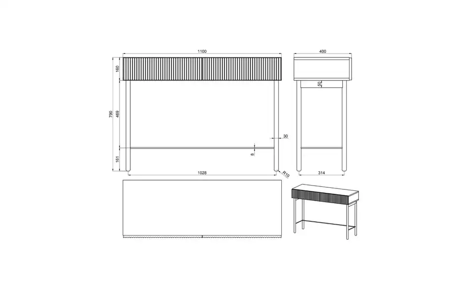Selsey Schminktisch, Bemaßung