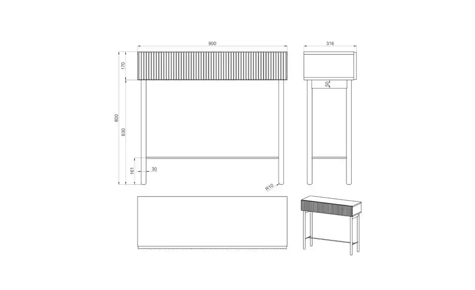 Selsey Konsolentisch, Bemaßung