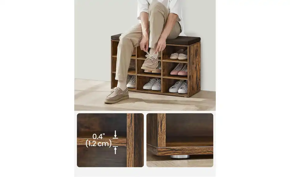 Schuhregal, Bild mit Text