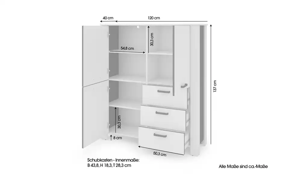 by Living Highboard, Bemaßung