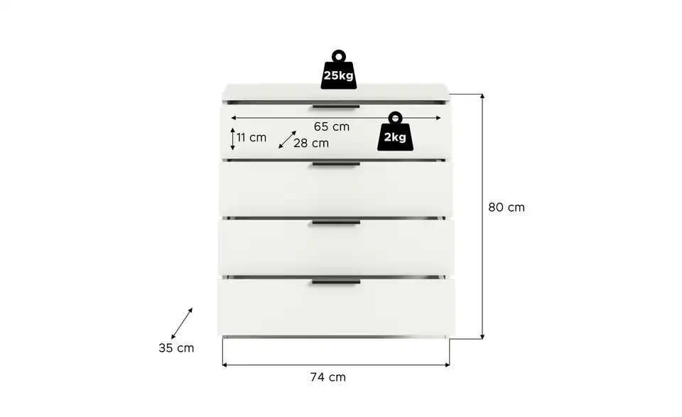 Kommode Kopenhagen, Bemaßung