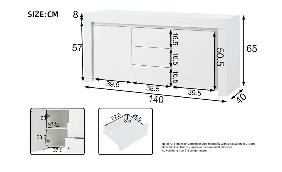 Sideboard, Bemaßung