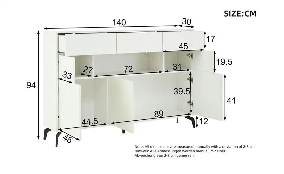 Sideboard, Bemaßung