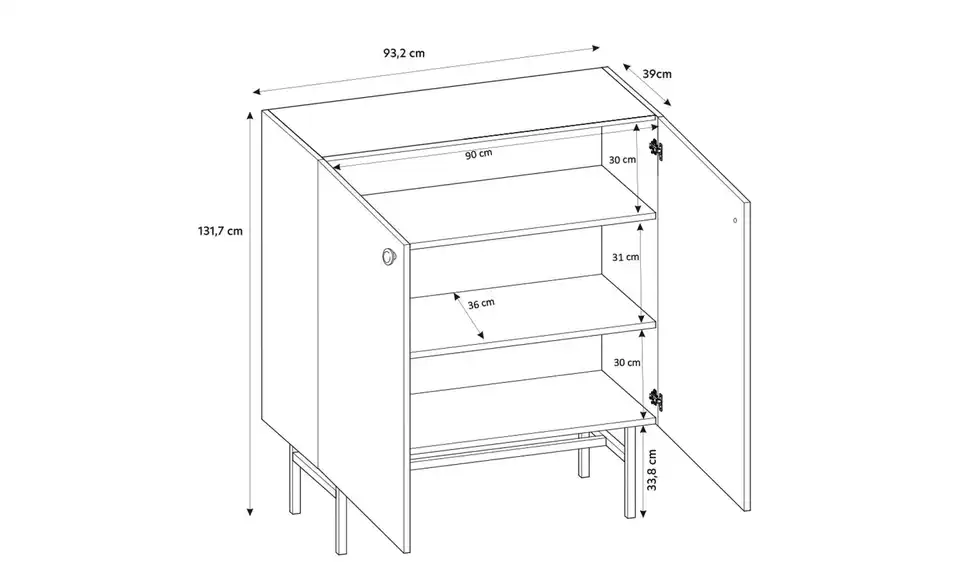 Selsey Highboard, Bemaßung