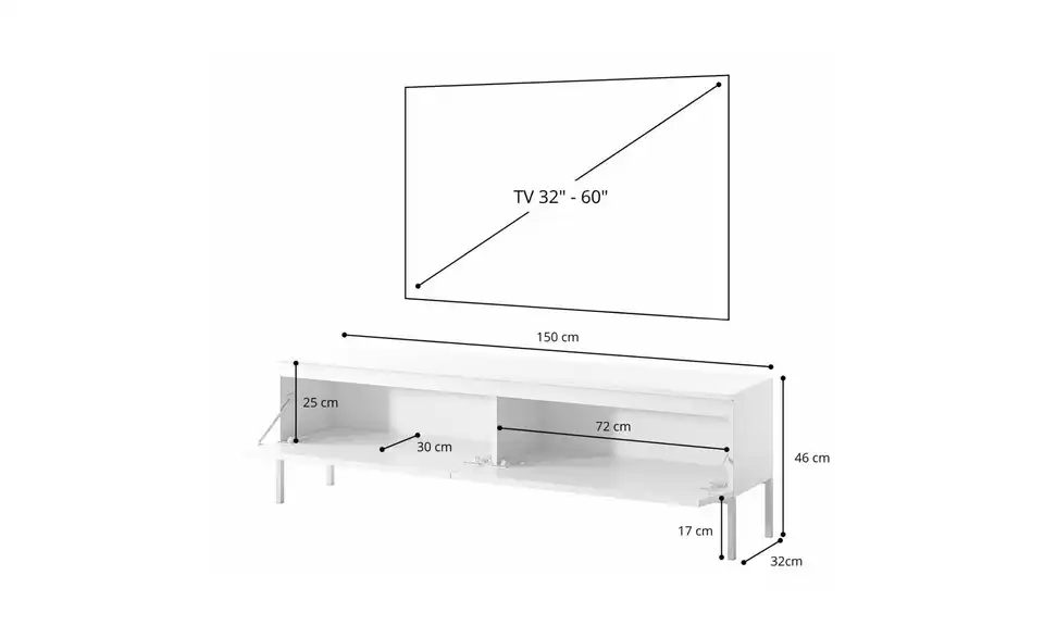 Selsey TV-Lowboard, Bemaßung