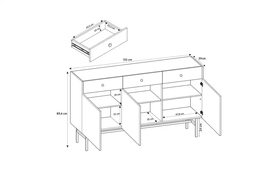 Selsey Sideboard, Bemaßung