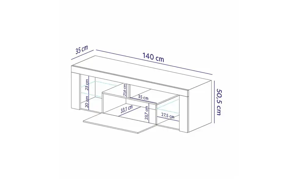 Selsey TV-Lowboard, Bemaßung