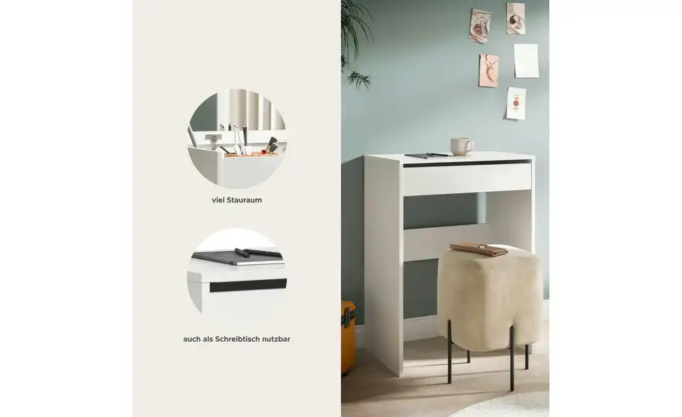 Schminktisch, Bild mit Text