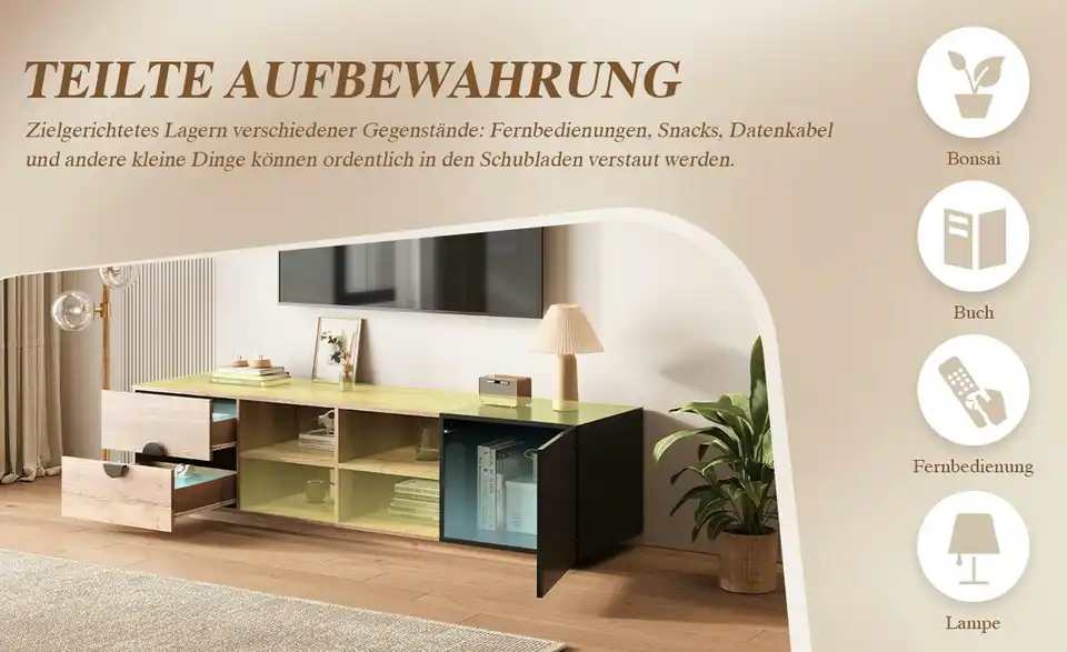 TV-Lowboard LED-Beleuchtung, Bild mit Text