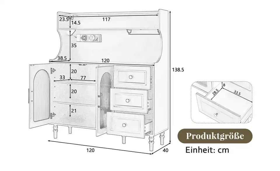 Buffetschrank, Bemaßung