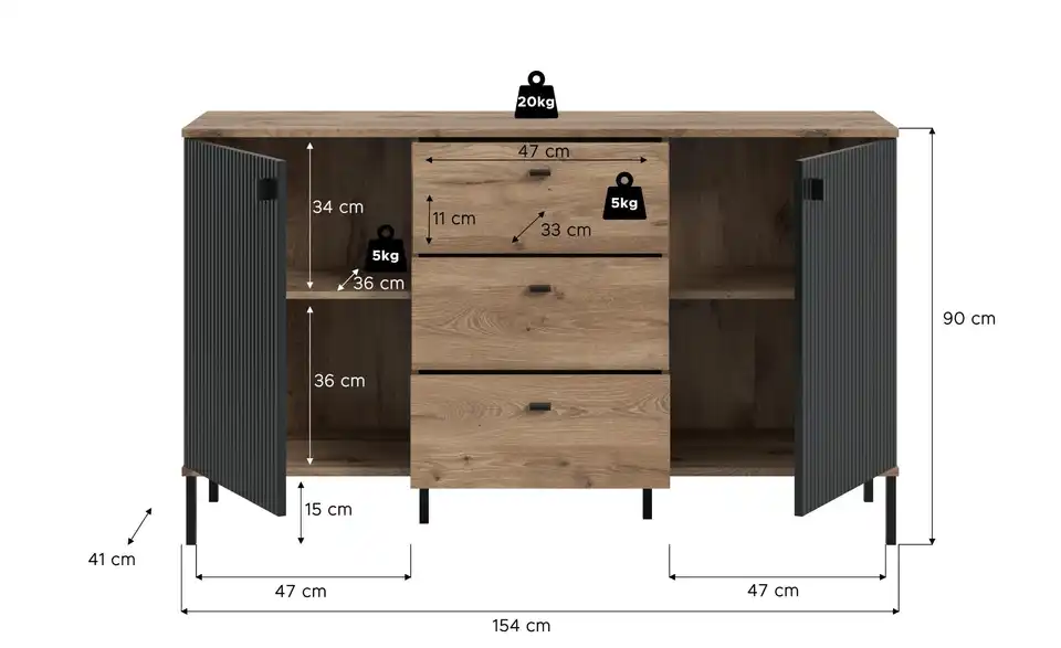 Sideboard, Bemaßung