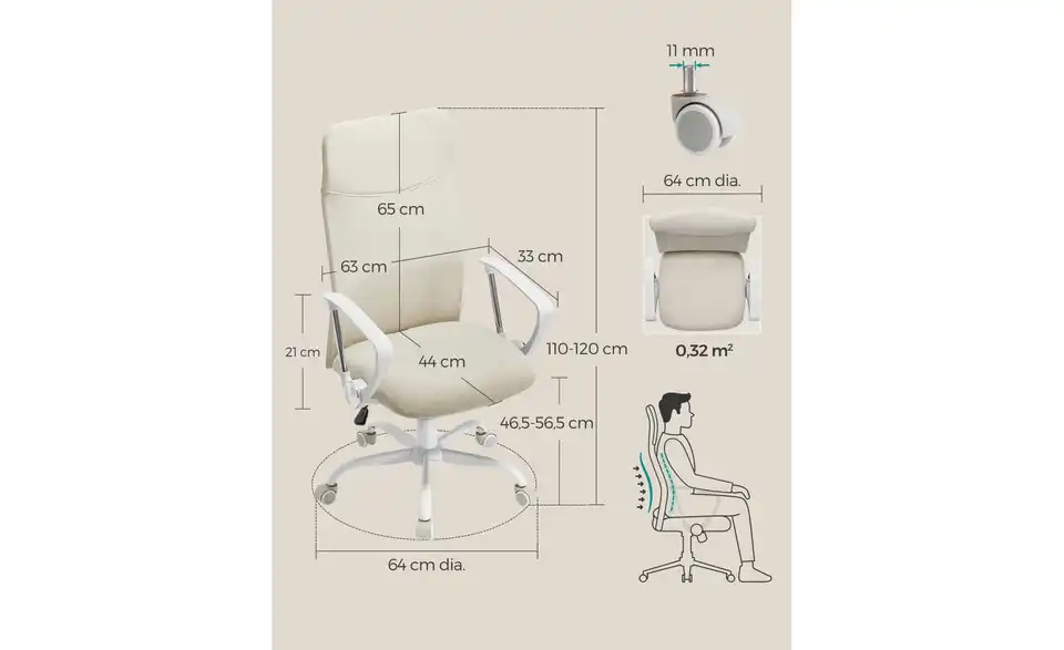 Bürostuhl, Bemaßung