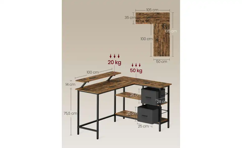 Computertisch, Bemaßung