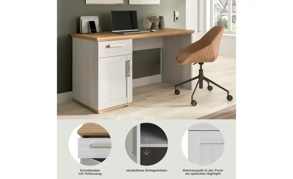 Schreibtisch, Bild mit Text